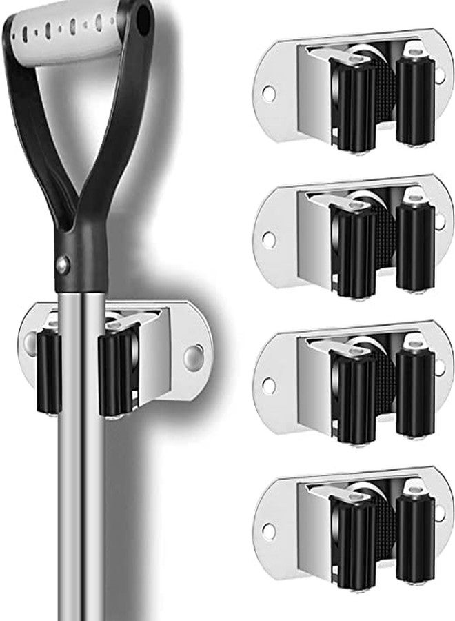 Zeinwap Mop and Broom Holder Wall Mount Heavy Duty Stainless Steel Wall Mounted Broom Organizer Laundry Room Home Garden Garage Storage and Organization Rack (Silver, Pack of 1) - Image 1